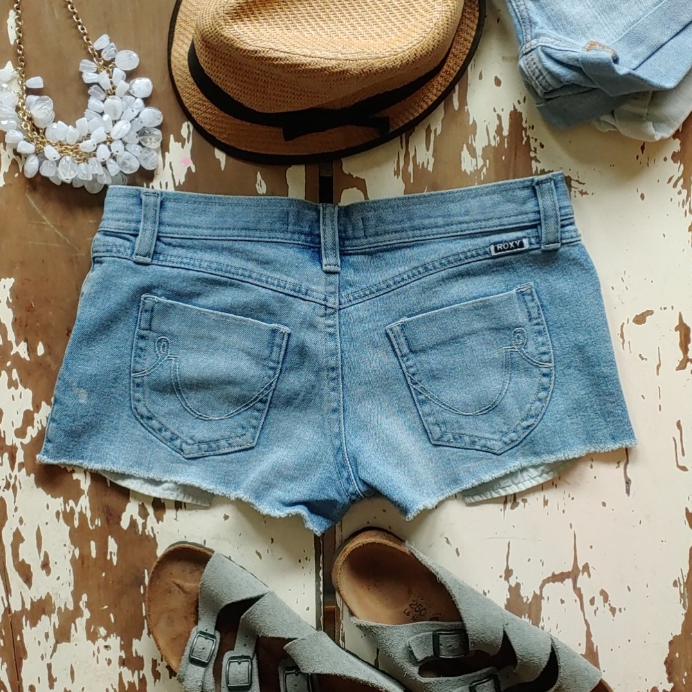 Roxy Cheeky Light Wash & Holes Denim Shorts - Low Rise!